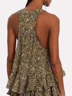 Isabel Marant Etoile Slimea High Low Ruffle Print Viscose Tank Top Sz 34FR/XS US